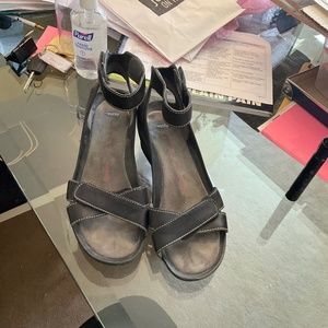 Wolky Heel Sandals Black Leather Size 8